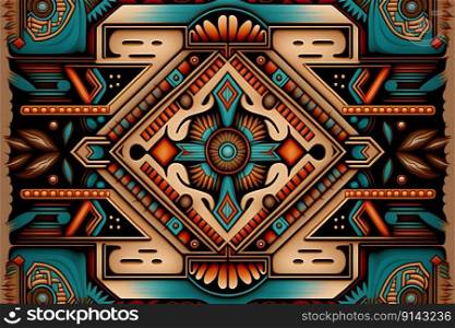 Native American traditional pattern ethnic design background in brown earth colors with blue elements. AI Generative content