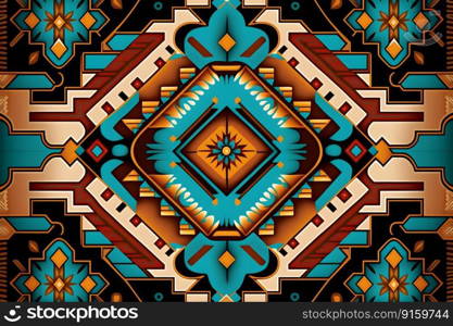 Native American traditional pattern ethnic design background in brown earth colors with blue elements. AI Generative content