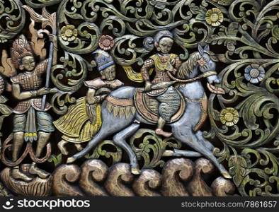Native culture Thai stucco in Thailand. Art of bas-relief
