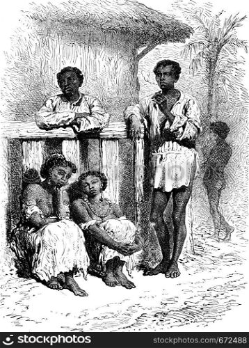 Natives of the Magdalena, vintage engraved illustration. Le Tour du Monde, Travel Journal, (1872).