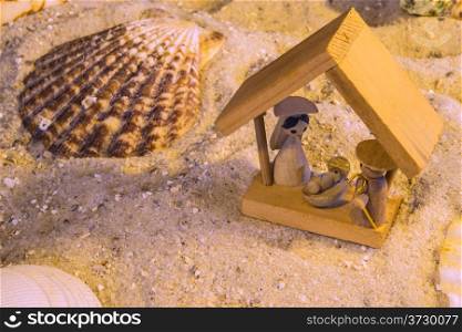 Nativity scene on a beach