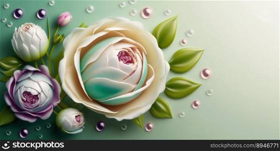 Natural 3D Illustration of Colorful Rose Flower In Bloom