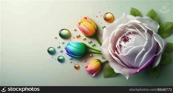 Natural 3D Illustration of Colorful Rose Flower In Bloom