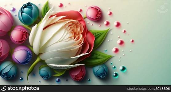 Natural 3D Illustration of Realistic Rose Flower In Bloom