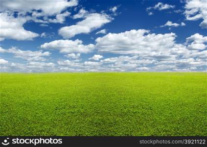 Natural background: flat green lawn and sky
