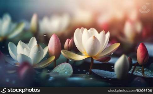 Natural Background with Lotus Flowers, Generative AI. Natural Background with Lotus