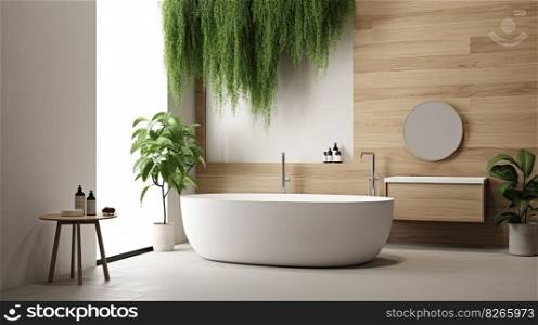 Natural bathroom design. Illustration Generative AI 