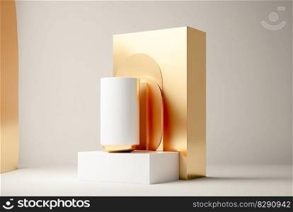 natural beauty podium background cosmetic product display gold and white color. natural beauty podium background cosmetic product display gold and white color AI Generated