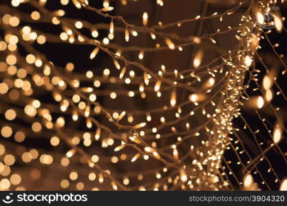 Natural bokeh. Photo of holidays lights blurred, small DOF