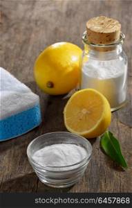 Natural cleaning tools lemon and sodium bicarbonate for house keeping