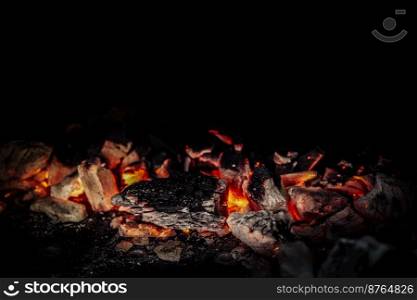 Natural coals burning in a meat spit