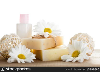 Natural cosmetics concept: soap and hand cream for hands