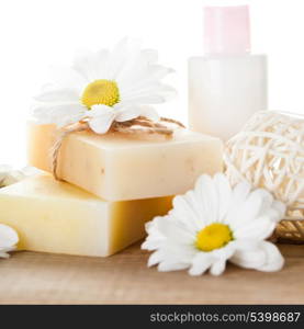 Natural cosmetics concept: soap and hand cream for hands