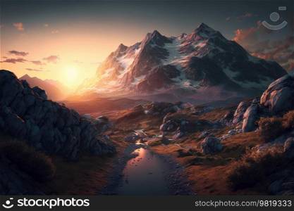 Natural Cute Mountain Background. Illustration Generative AI