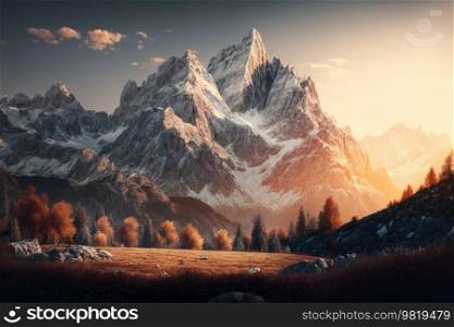 Natural Cute Mountain Background. Illustration Generative AI