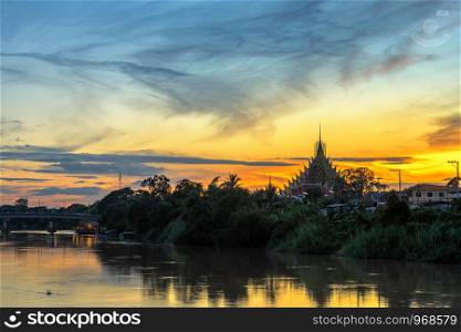 Natural evening at Raft Village in Temple (Thai language:Wat Chan West) is a Buddhist temple (Thai language:Wat) It is a major tourist attraction Phitsanulok, Thailand.