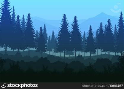 Natural forest jungle green Natural Pine forest mountains horizon Landscape wallpaper Sunrise and sunset Illustration vector style colorful view background