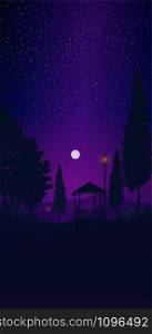 Natural forest mountains horizon Moonlight and Starry Landscape wallpaper Illustration vector style Colorful view background