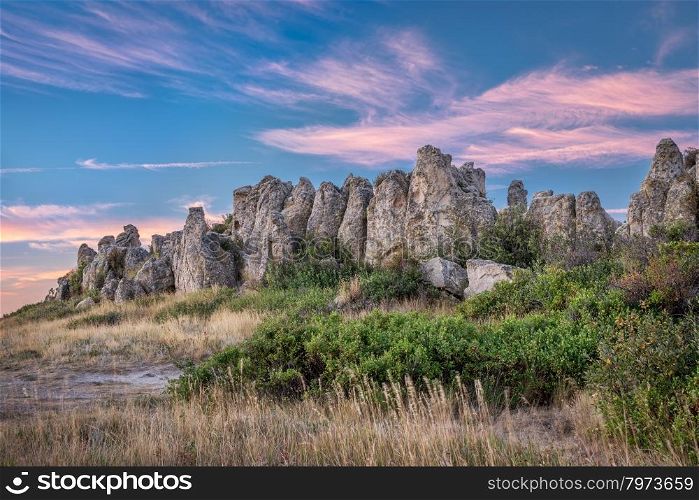 Natural Fort, historical and geological landmark at dawn, northern Colorado near Wyoming border