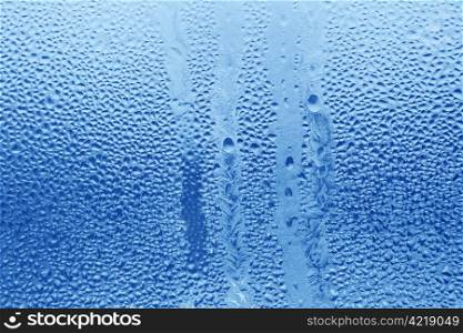 natural frozen water drop on window glass