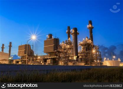 Natural gas turbine electricity power plant with blue sky