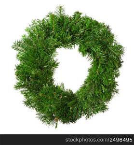 Natural green christmas wreath fir tree xmas decoration blank circle isolated on white background