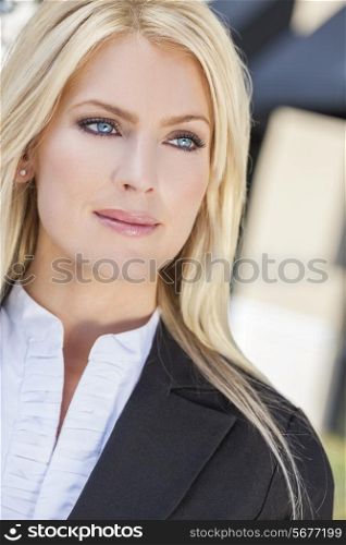 Natural light portrait of a beautiful woman or businesswoman with blond hair and blue eyes