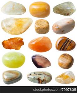 natural mineral gem stone - set from 15 pcs yellow and brown gemstones isolated on white background