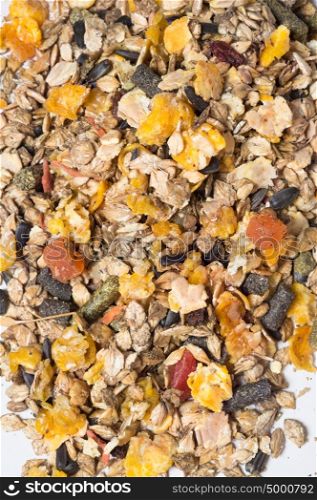 natural muesli background with fruites. for horse.