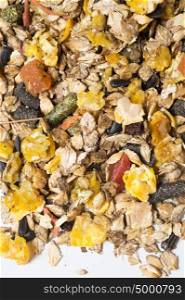 natural muesli background with fruites. for horse.