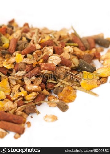 natural muesli with live yeast background for horse. macro