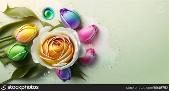Natural Natural 3D Illustration of Colorful Rose Flower In Bloom