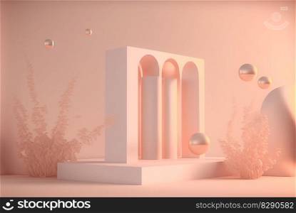 Natural podium background product display beige color luxury and minimal, 3d render. Natural podium background product display beige color luxury and minimal, 3d render AI Generated