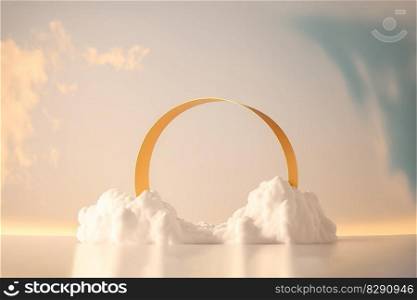 natural podium background product display with a dreamy cloud arch frame. natural podium background product display with a dreamy cloud arch frame AI Generated