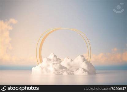 natural podium background product display with a dreamy cloud arch frame. natural podium background product display with a dreamy cloud arch frame AI Generated