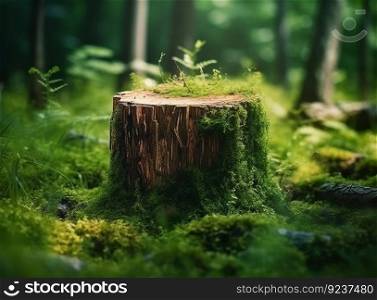 Natural podium in forest. Illustration Generative AI 