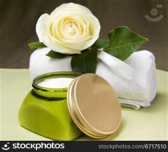 natural products for body care on colored background. Aromatherapy