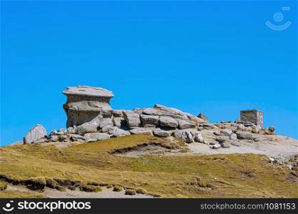 Natural Rock Formation in the area on the Bucegi Mountains plateau - Babele, Romania.. Natural Rock Formation