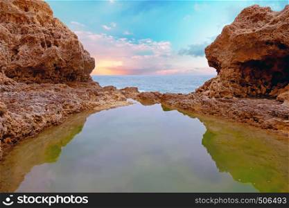 Natural rocks at Praia da Marinha in the Algarve Portugal at sunset