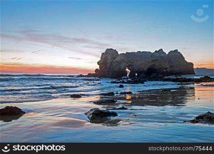 Natural rocks at Praia da Rocha Portimao in the Algarve Portugal at sunset