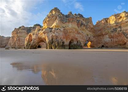 Natural rocks at Praia Tres Irmaos in Alvor the Algarve Portugal