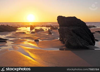 Natural rocks at the atlantic ocean in Portugal at twilight