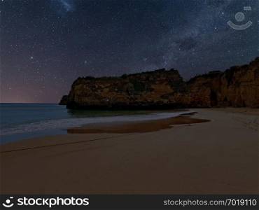 Natural rocks in Lagos Portugal at night