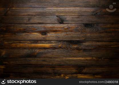 Natural rustic wood background. Wood texture. Table of blank dark rustic planks top flat lay view.
