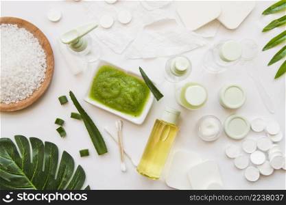 natural spa products made with aloevera white background