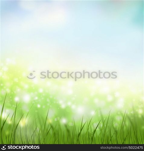 Natural spring and summer background with selective focus and grass on foreground