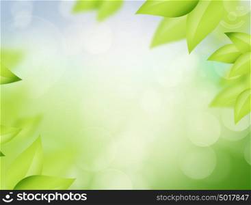 Natural spring and summer background with selective focus and leaves on foreground