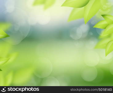 Natural spring and summer background with selective focus and leaves on foreground