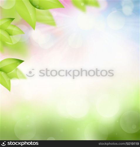Natural spring and summer background with selective focus and leaves on foreground