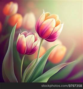 Natural Spring Sunny Tulip Flower Background. Generative AI